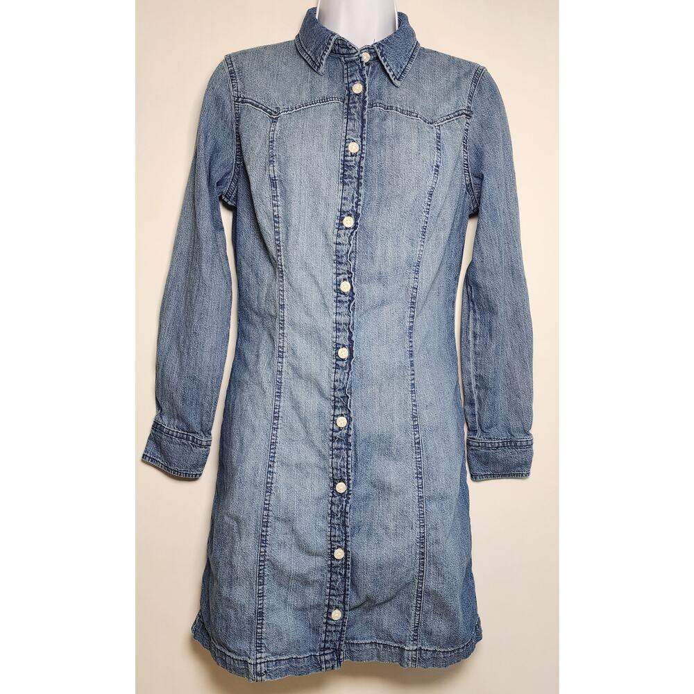 Lee Y2K Western Denim Shirt Dress Fitted Button Front S